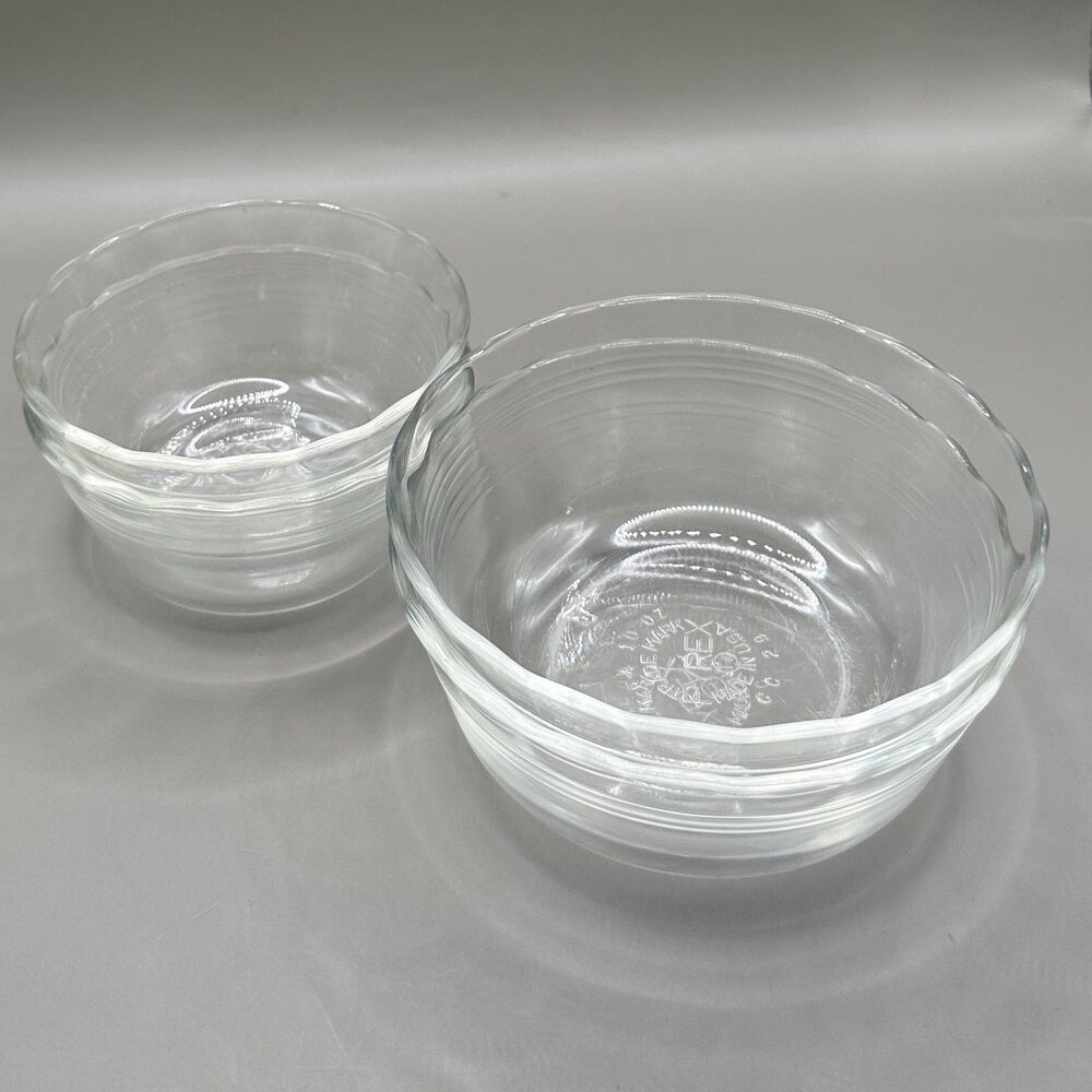 Vtg Pyrex 464 10 oz 465 6 oz Glass Bowls Set of 4 Clear Nested